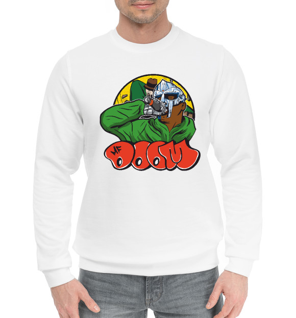 Мужской хлопковый свитшот с изображением MF Doom цвета Белый