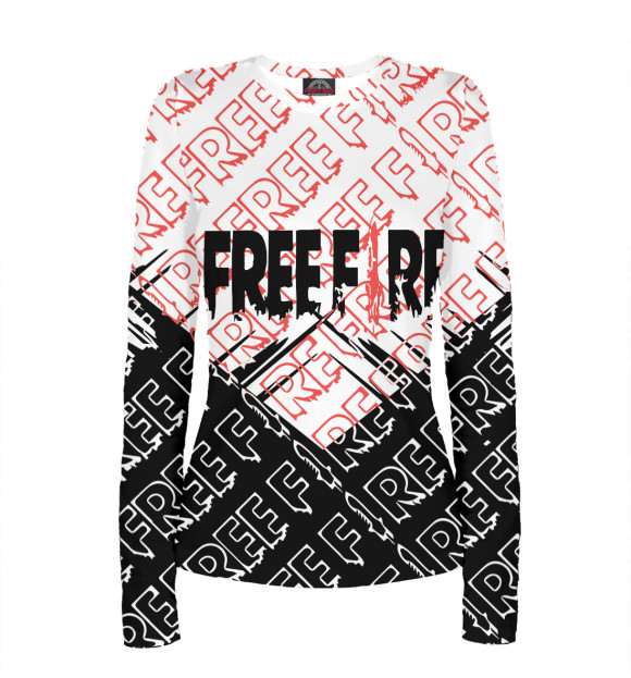 Женский лонгслив с притом Garena Free Fire цвета Белый Женский лонгслив с изображением Garena Free Fire цвета Белый