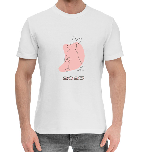 Мужская хлопковая футболка с изображением Милый кролик 2023 цвета Белый