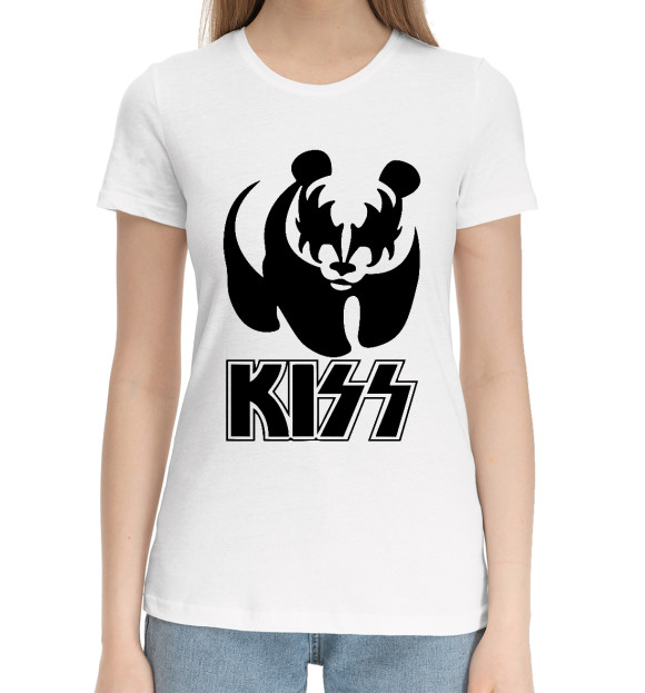 Женская хлопковая футболка с изображением Kiss цвета Белый