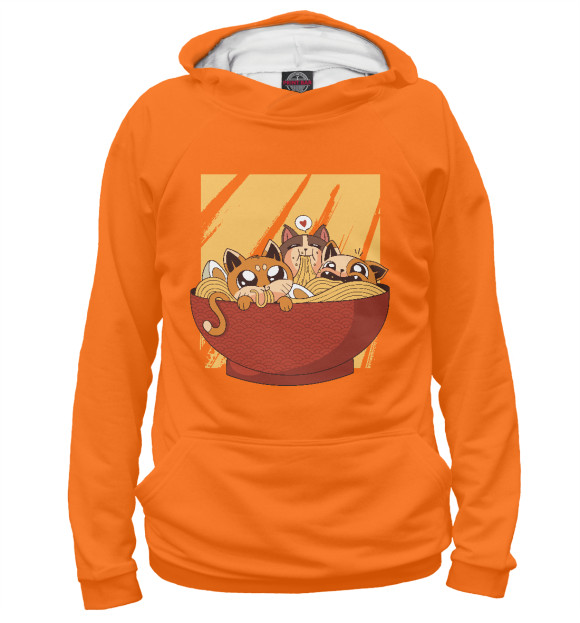 Женское худи с изображением Ramen kittens цвета Белый