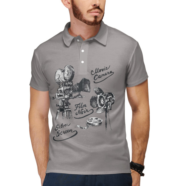 Мужское поло с изображением Все для кино цвета Белый