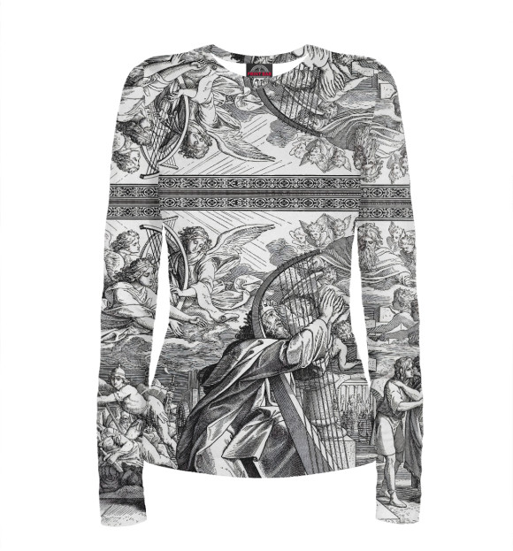 Женский лонгслив с изображением Первый день творения цвета Белый