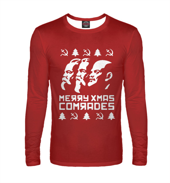 Мужской лонгслив с изображением Merry Xmas Comrades цвета Белый