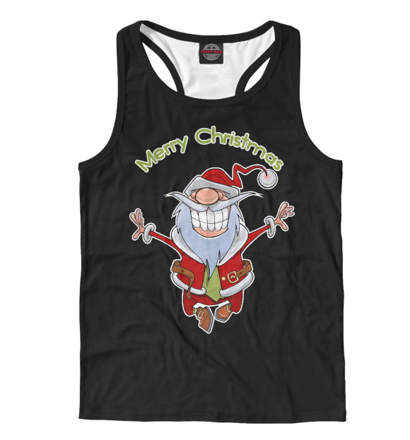 Мужская майка-борцовка с изображением Веселый Санта Клаус цвета Белый