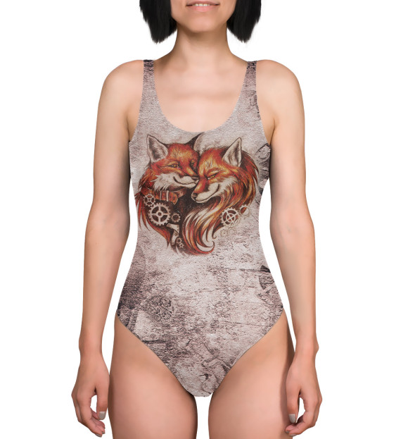 Купальник-боди с изображением Влюбленные лисы цвета 