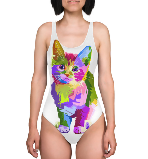 Купальник-боди с изображением Разноцветный котик цвета 