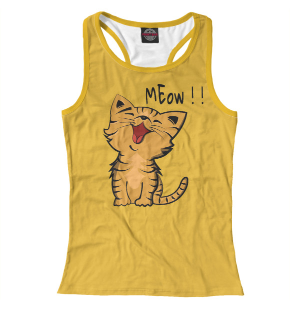 Женская майка-борцовка с изображением Мяу цвета Белый