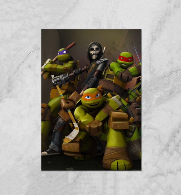 Плакат с притом Черепашки и Кейси цвета Белый Плакат с изображением Черепашки и Кейси цвета Белый