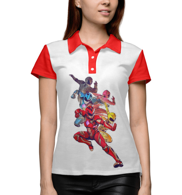 Женское поло с изображением Могучие рейнджеры цвета Белый