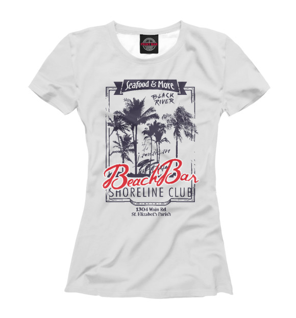 Женская футболка с изображением Beach bar shoreline цвета Белый