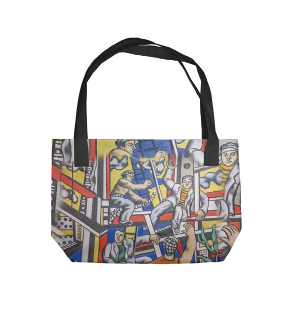 Пляжная сумка с изображением Строители, Фернан Леже. 1951г, фрагмент цвета 