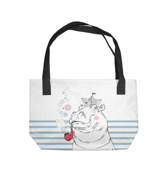 Пляжная сумка с изображением Бегемот моряк цвета 