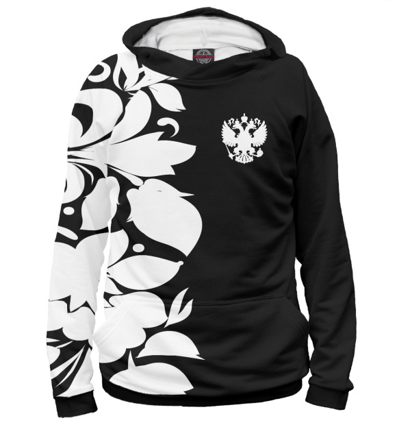 Женское худи с изображением Russia Black&White Ornament цвета Белый