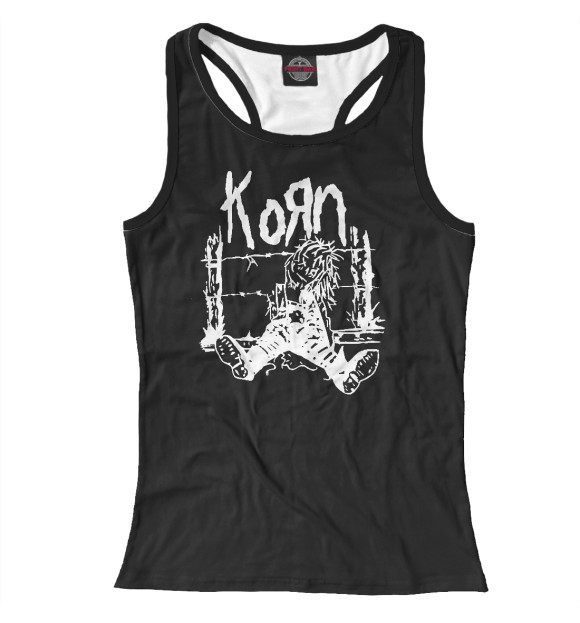 Женская майка-борцовка с притом Korn цвета Белый Женская майка-борцовка с изображением Korn цвета Белый