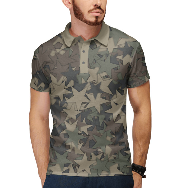 Мужское поло с притом Камуфляж со звездами цвета Белый Мужское поло с изображением Камуфляж со звездами цвета Белый