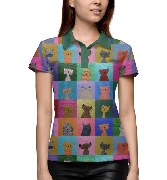 Женское поло с изображением Котики цвета Белый