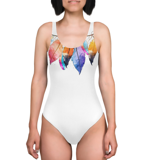 Купальник-боди с изображением Акварельные перья цвета 