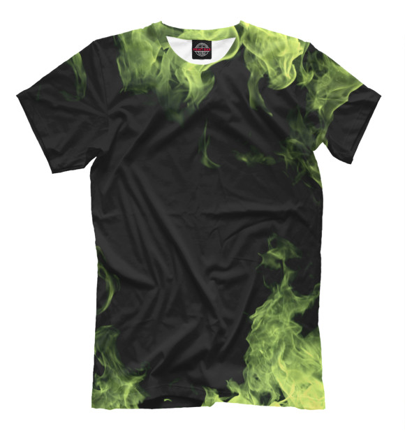 Мужская футболка с изображением Зеленый огонь цвета Черный