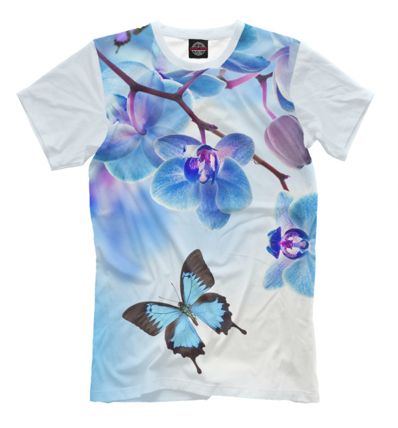 Мужская футболка с изображением Цветы и бабочка цвета Молочно-белый