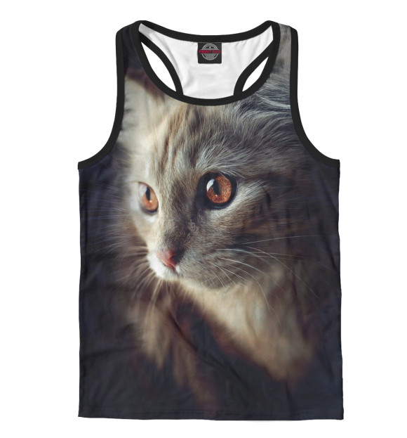 Мужская майка-борцовка с изображением Классный кот цвета Белый