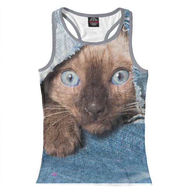 Женская майка-борцовка с изображением Кот цвета Белый