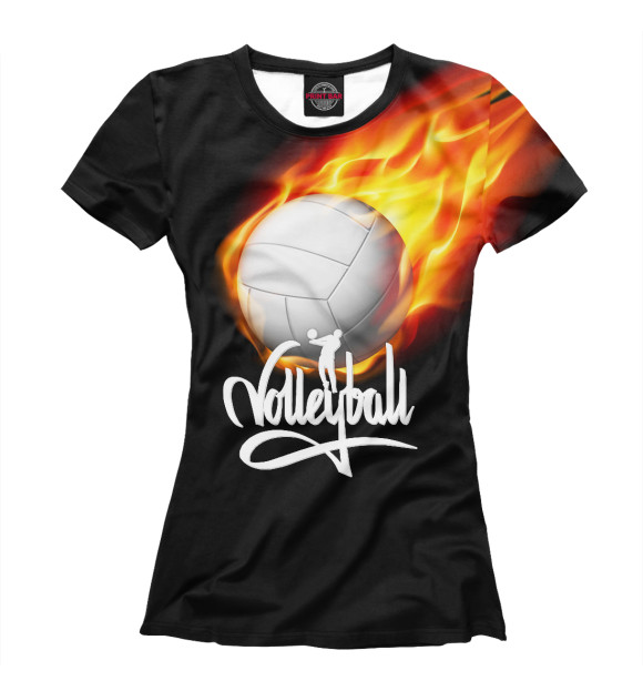 Женская футболка с изображением Волейбольный мяч в огне цвета Белый