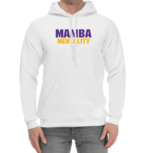 Мужской хлопковый худи с притом Mamba Mentality цвета Белый Мужской хлопковый худи с изображением Mamba Mentality цвета Белый