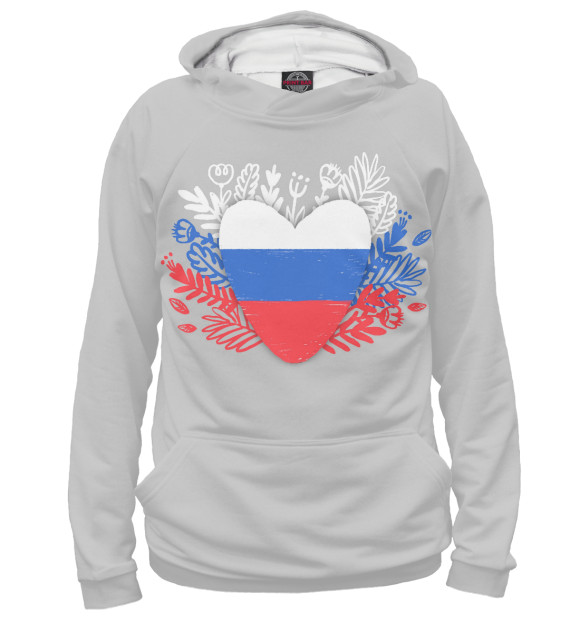 Женское худи с изображением Сердце России цвета Белый