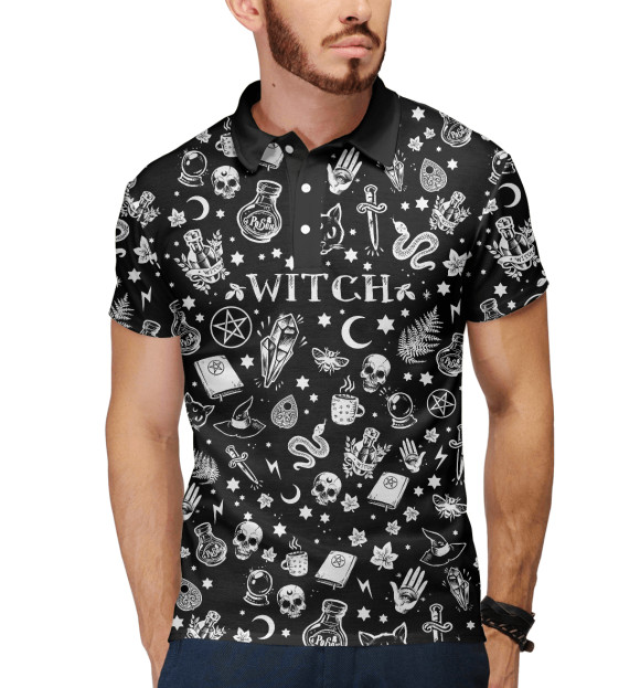 Мужское поло с изображением Witch цвета Белый