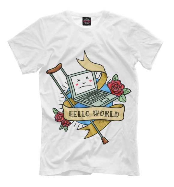 Мужская футболка с изображением Hello World цвета Молочно-белый