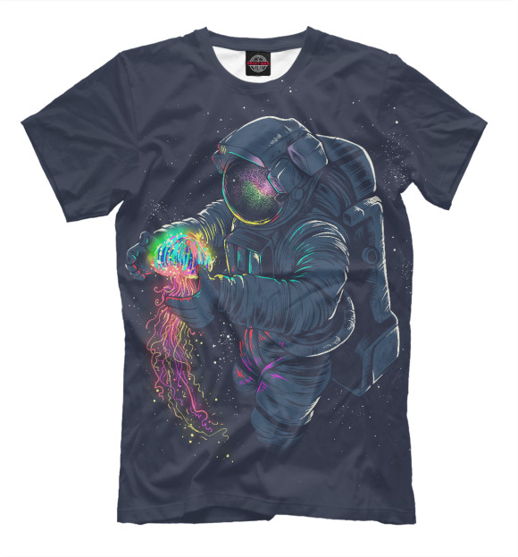 Мужская футболка с изображением Космонавт и медуза цвета Черный