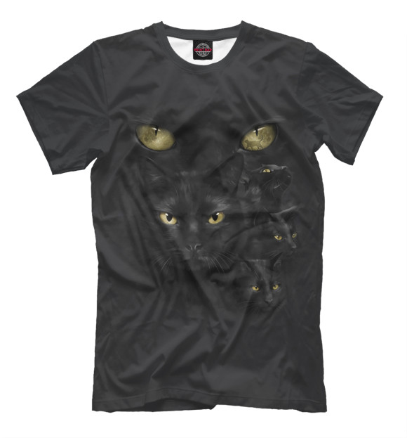 Мужская футболка с изображением Черный кот цвета Черный