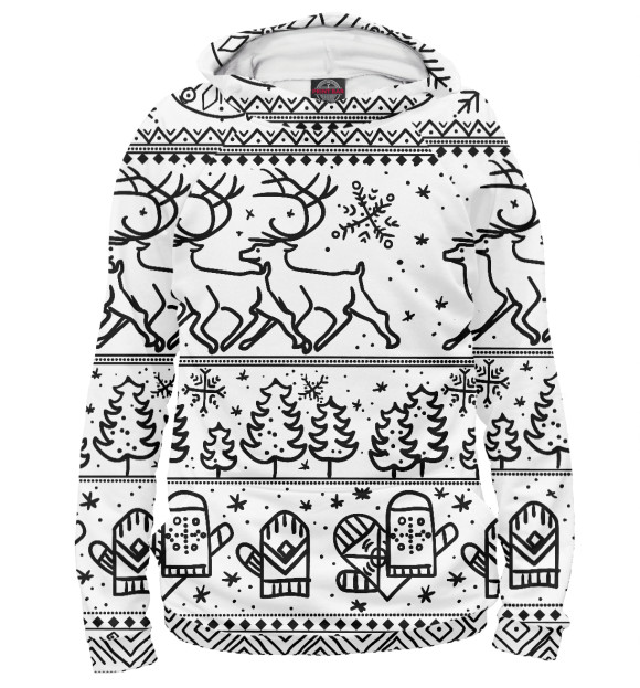 Женское худи с изображением Свитер с оленями цвета Белый