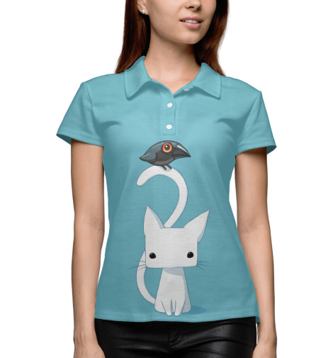 

Поло Print Bar, Белый, Котик и ворон