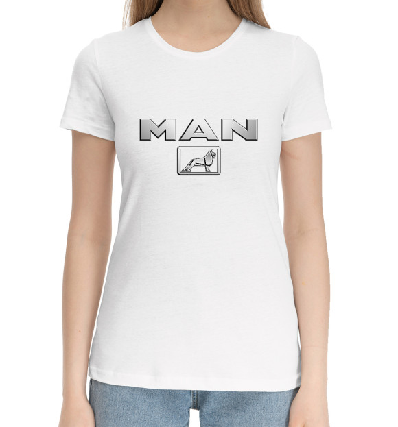 Женская хлопковая футболка с изображением MAN цвета Белый