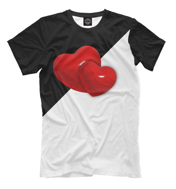 Мужская футболка с изображением Два сердца цвета Молочно-белый