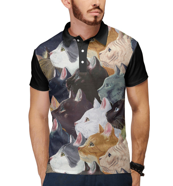 Мужское поло с изображением Котики цвета Белый