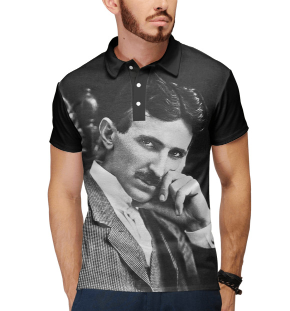Мужское поло с изображением Никола Тесла цвета Белый