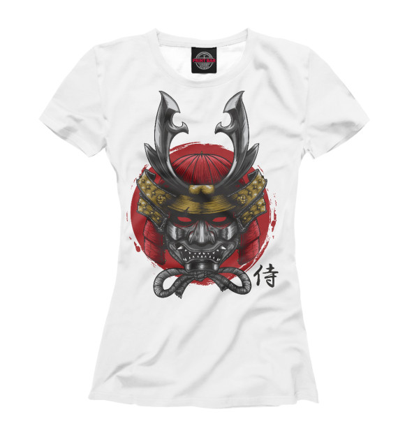 Женская футболка с изображением Samurai head цвета Белый