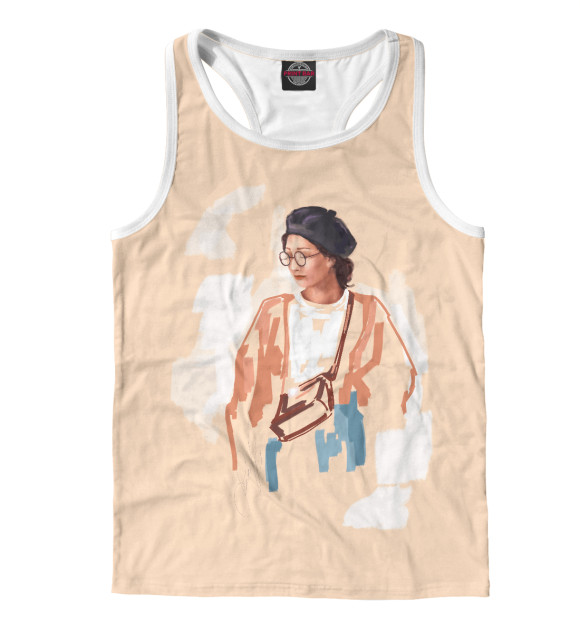 Мужская майка-борцовка с изображением Девушка-модель цвета Белый