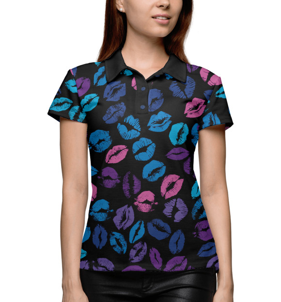 Женское поло с притом Неоновые поуелуи цвета Белый Женское поло с изображением Неоновые поуелуи цвета Белый