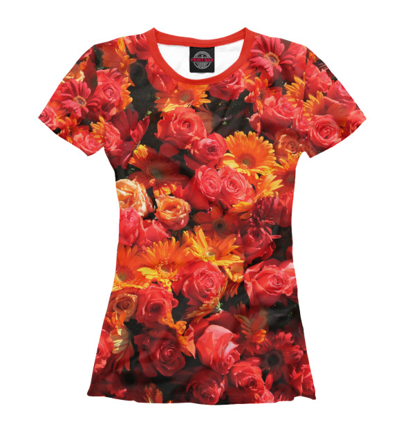 Футболка для девочек с изображением Roses Gerberas цвета Белый