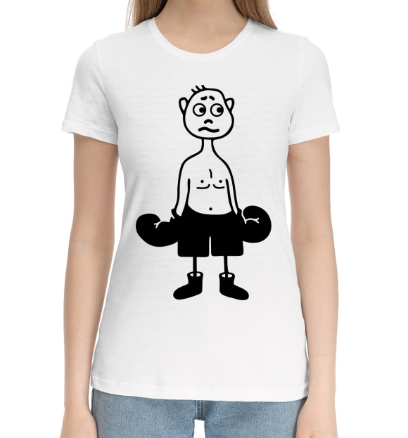 Женская хлопковая футболка с изображением Боксер цвета Белый