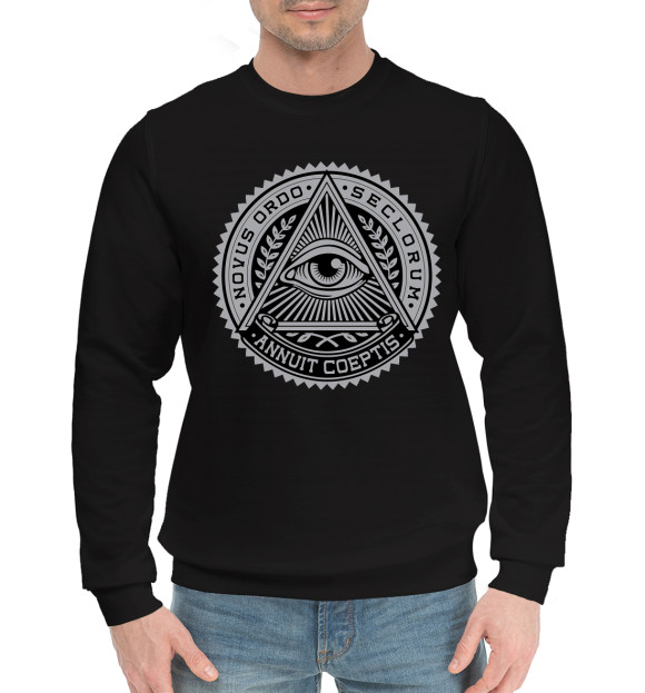 Мужской хлопковый свитшот с изображением illuminati цвета Черный