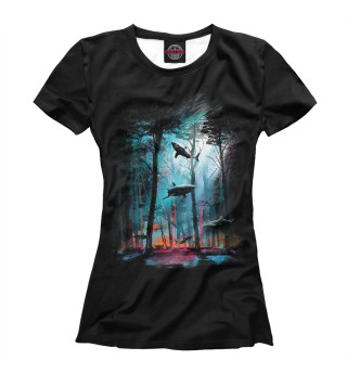 Женская футболка Акулы среди деревьев
