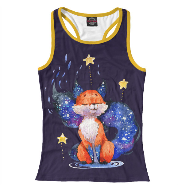 Женская майка-борцовка с изображением Звездная лиса цвета Белый