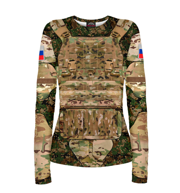 Женский лонгслив с изображением Бронежилет Штурмовой цвета Белый