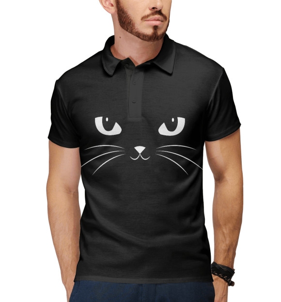 Мужское поло с изображением Black cat цвета Белый