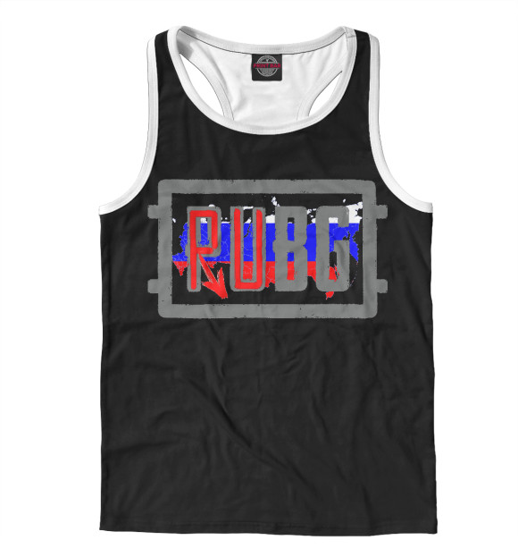 Мужская майка-борцовка с изображением PUBG RU black цвета Белый